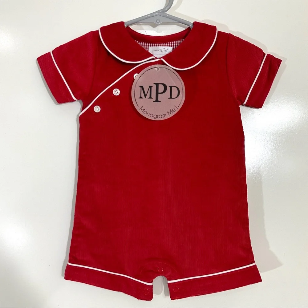 Mud Pie Baby Boy Red Corduroy Romper - Picture 3 of 6